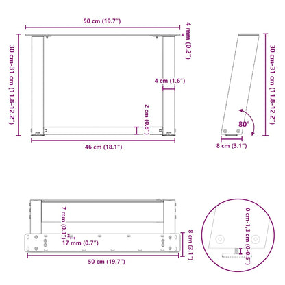 Couchtischbeine U-Form 2 Stk. Anthrazit 50x(30-31) cm Stahl
