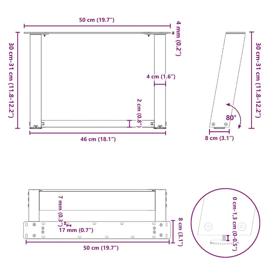 Couchtischbeine U-Form 2 Stk. Naturstahl 50x(30-31) cm Stahl