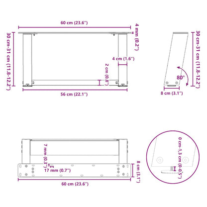 Couchtischbeine U-Form 2 Stk. Schwarz 60x(30-31) cm Stahl