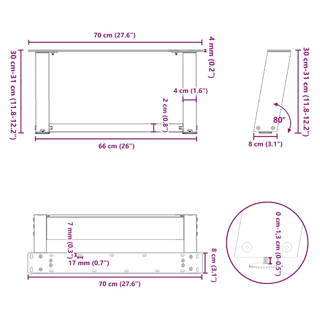 Couchtischbeine U-Form 2 Stk. Anthrazit 70x(30-31) cm Stahl