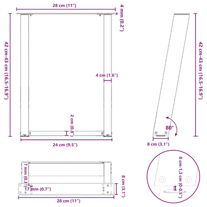 Couchtischbeine U-Form 2 Stk. Naturstahl 28x(42-43) cm Stahl