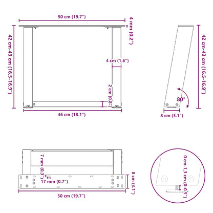 Couchtischbeine U-Form 2 Stk. Naturstahl 50x(42-43) cm Stahl