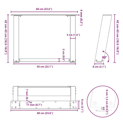 Couchtischbeine U-Form 2 Stk. Naturstahl 60x(42-43) cm Stahl