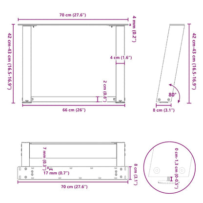 Couchtischbeine U-Form 2 Stk. Schwarz 70x(42-43) cm Stahl
