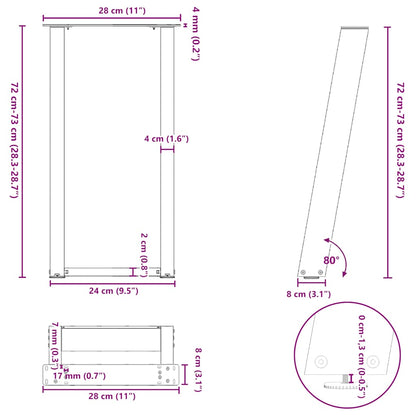 Konsolentischbeine U-Form 2 Stk. Weiß 28x(72-73) cm Stahl
