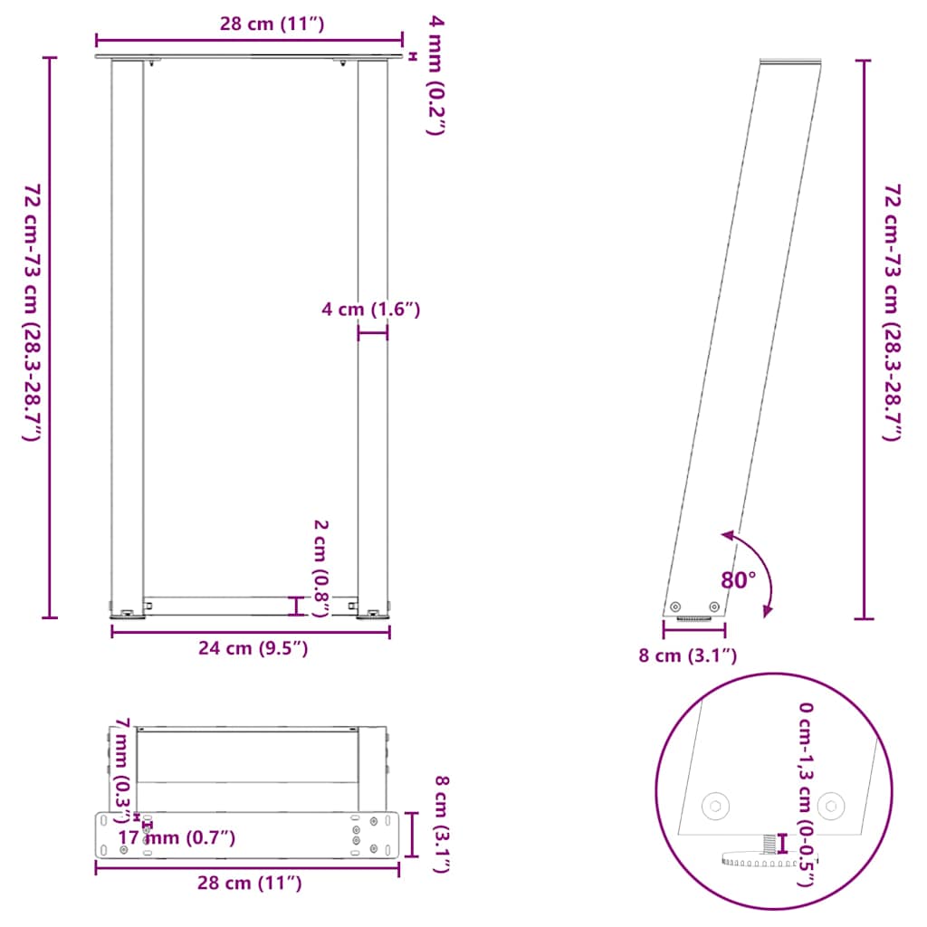 Konsolentischbeine U-Form 2 Stk. Naturstahl 28x(72-73) cm Stahl