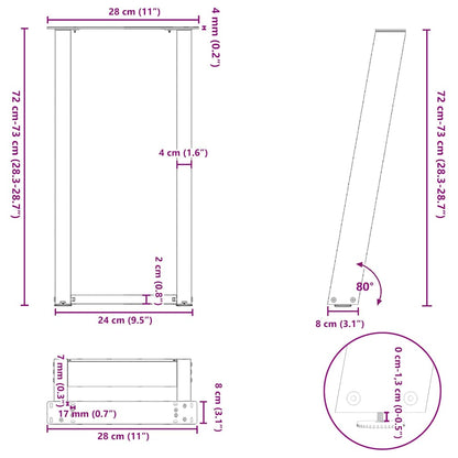Konsolentischbeine U-Form 2 Stk. Naturstahl 28x(72-73) cm Stahl