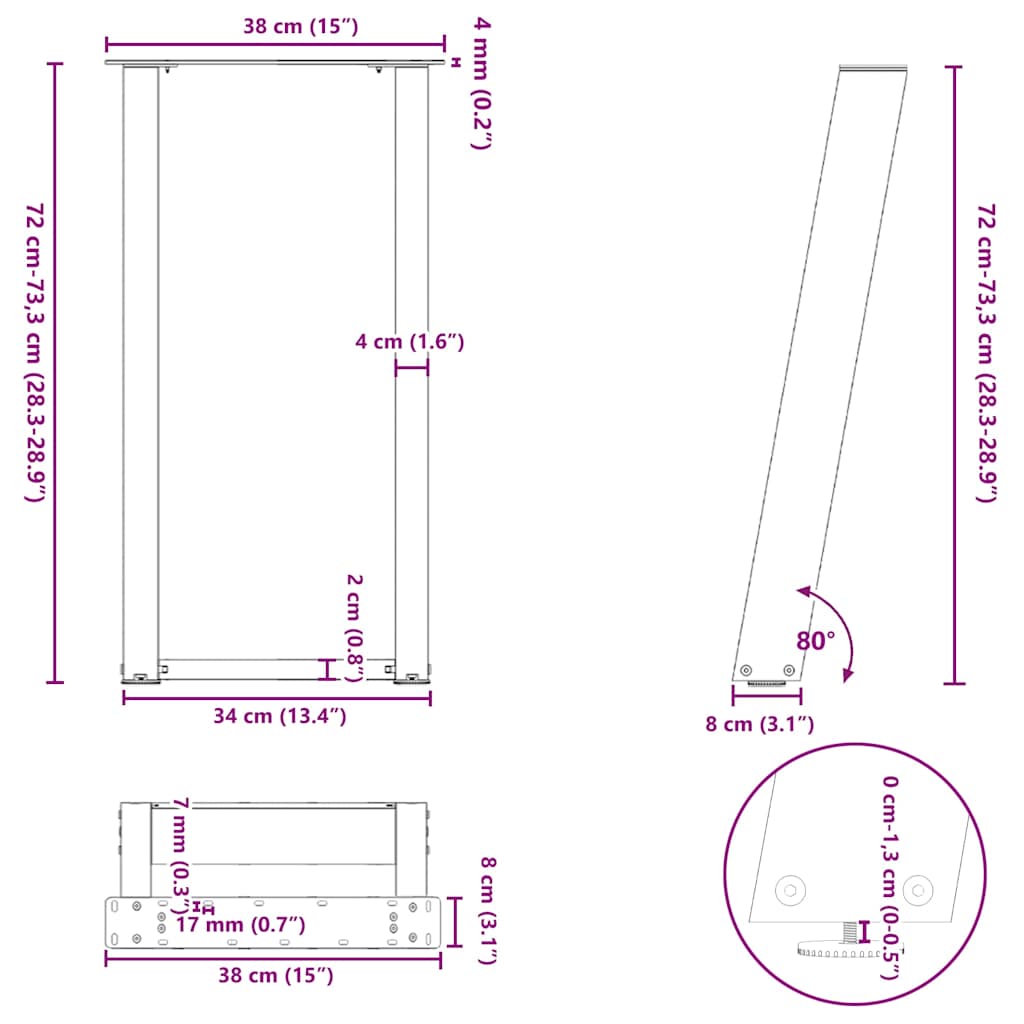 Konsolentischbeine U-Form 2 Stk. Anthrazit 38x(72-73) cm Stahl