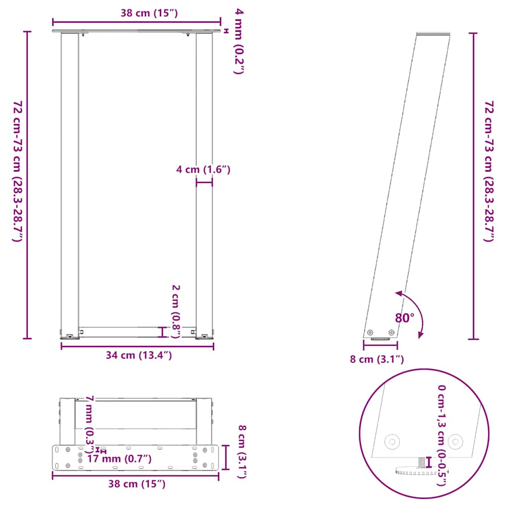 Konsolentischbeine U-Form 2 Stk. Naturstahl 38x(72-73) cm Stahl