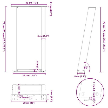 Konsolentischbeine U-Form 2 Stk. Naturstahl 38x(72-73) cm Stahl