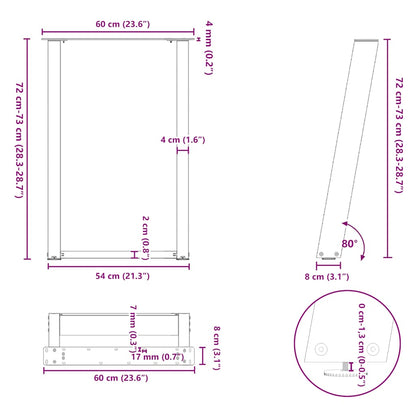 Esstischbeine U-Form 2 Stk. Naturstahl 60x(72-73) cm Stahl