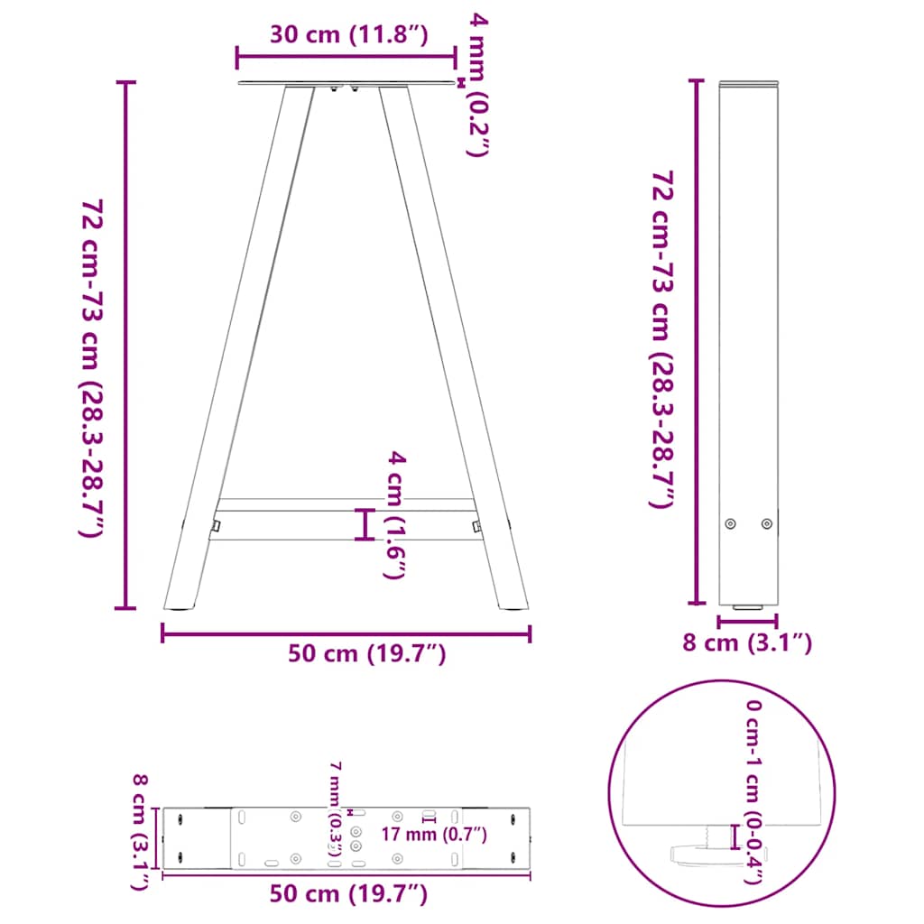 Esstischbeine A-Form 2 Stk. Weiß 50x(72-73) cm Stahl