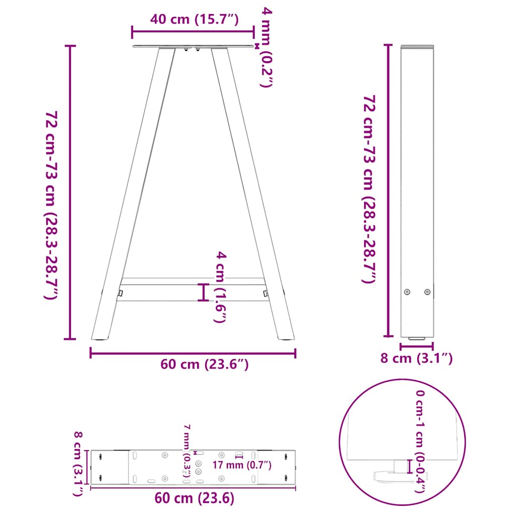 Esstischbeine A-Form 2 Stk. 60x(72-73) cm Stahl