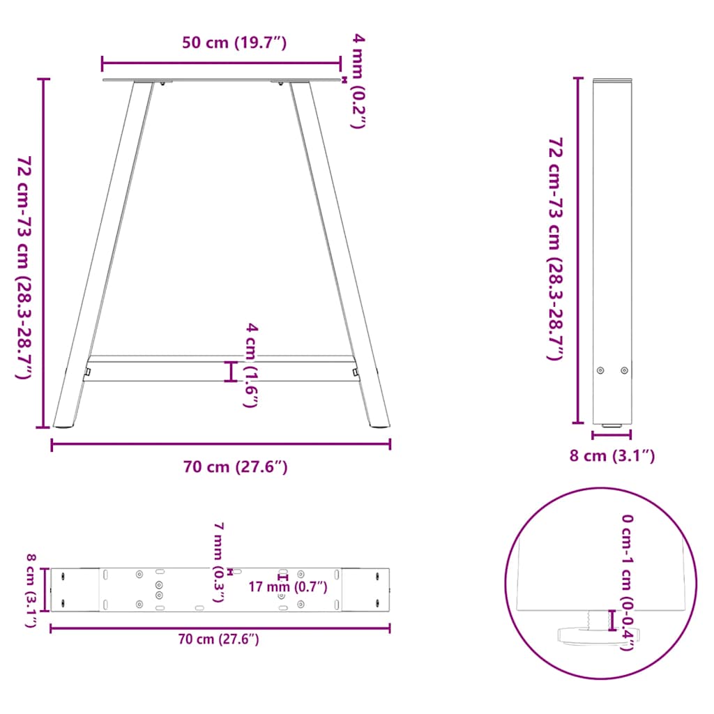 Esstischbeine A-Form 2 Stk. Anthrazit 70x(72-73) cm Stahl