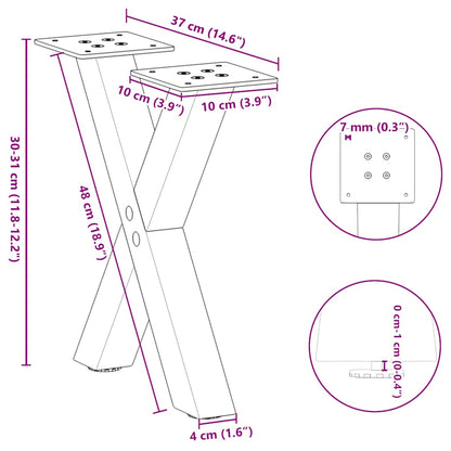Couchtischbeine X-Form 2 Stk. Weiß 37x(30-31) cm Stahl