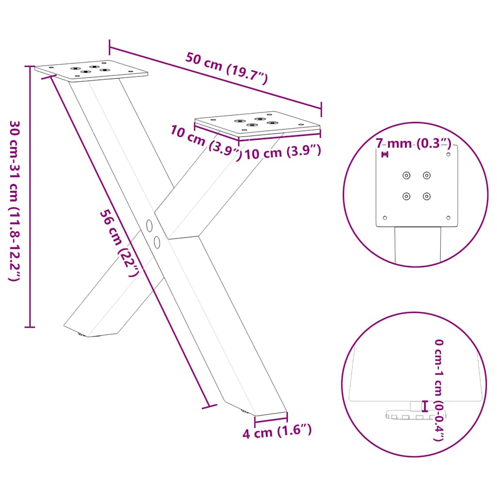 Couchtischbeine X-Form 2 Stk. Naturstahl 50x(30-31) cm Stahl