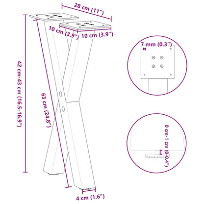 Couchtischbeine X-Form 2 Stk. Naturstahl 28x(42-43) cm Stahl