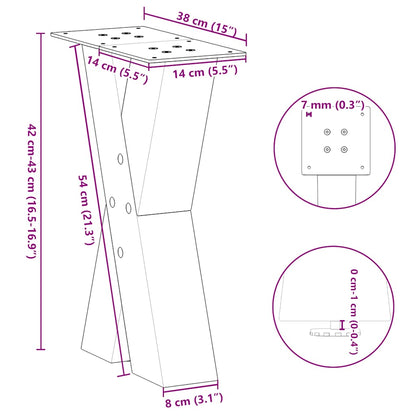 Couchtischbeine X-Form 2 Stk. Naturstahl 38x(42-43) cm Stahl