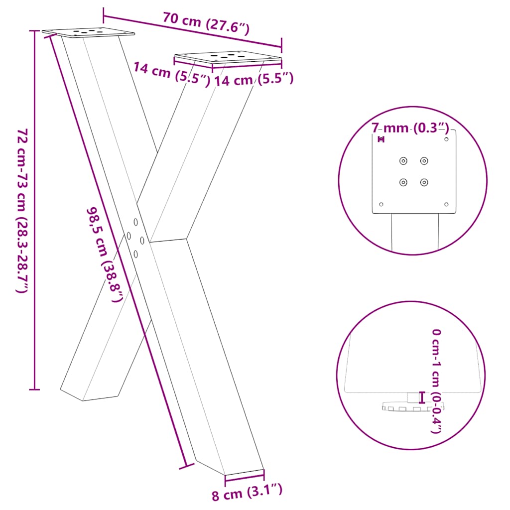 Esstischbeine X-Form 3 Stk. Weiß 70x(72-73) cm Stahl
