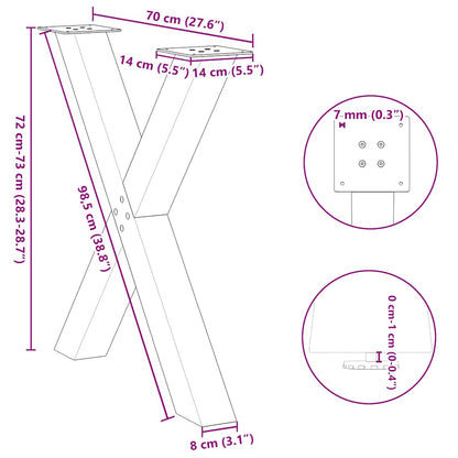 Esstischbeine X-Form 3 Stk. Weiß 70x(72-73) cm Stahl