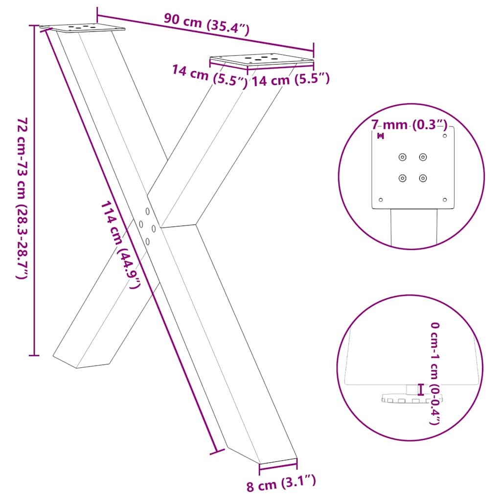 Esstischbeine X-Form 3 Stk. Weiß 90x(72-73) cm Stahl