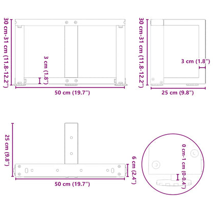 Couchtischbeine T-Form 2 Stk. Naturstahl 50x25x(30-31) cm Stahl