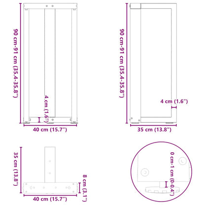 Bartischbeine T-Form 2 Stk. Naturstahl 40x35x(90-91) cm Stahl