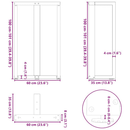 Bartischbeine T-Form 2 Stk. Naturstahl 60x35x(100-101) cm Stahl