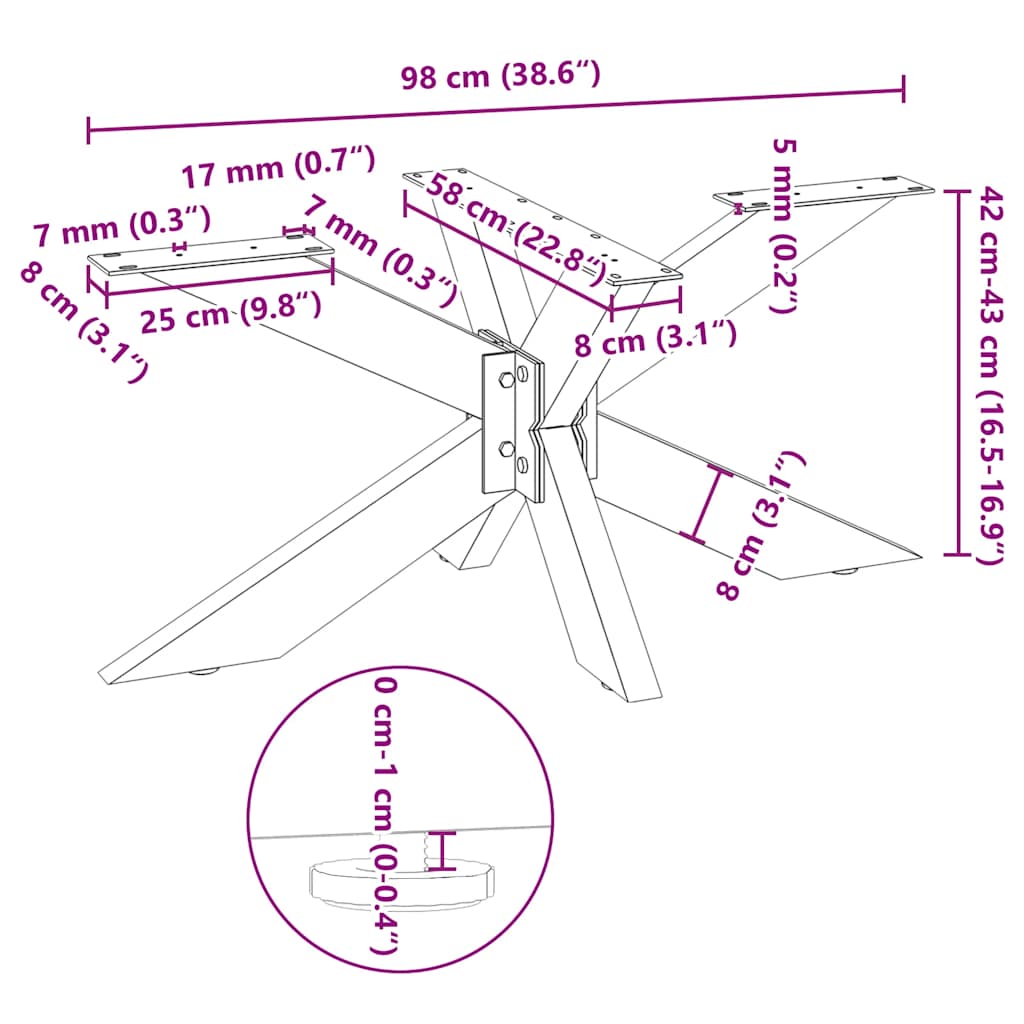 Couchtischbein in Spinnenform Weiß 98x58x(42-43) cm Stahl