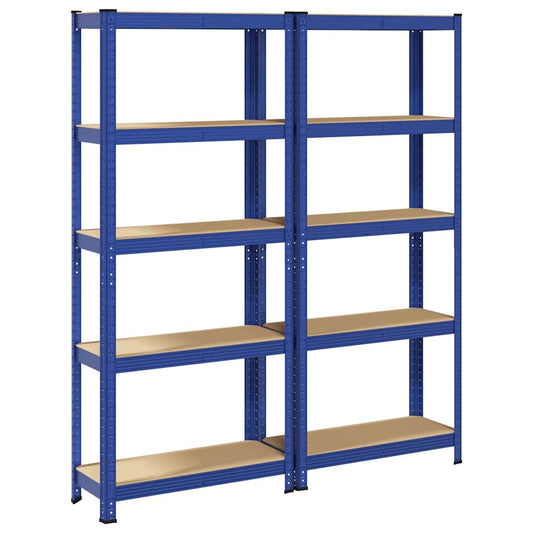 Lagerregale mit 5 Böden 2 Stk. Blau Stahl & Holzwerkstoff