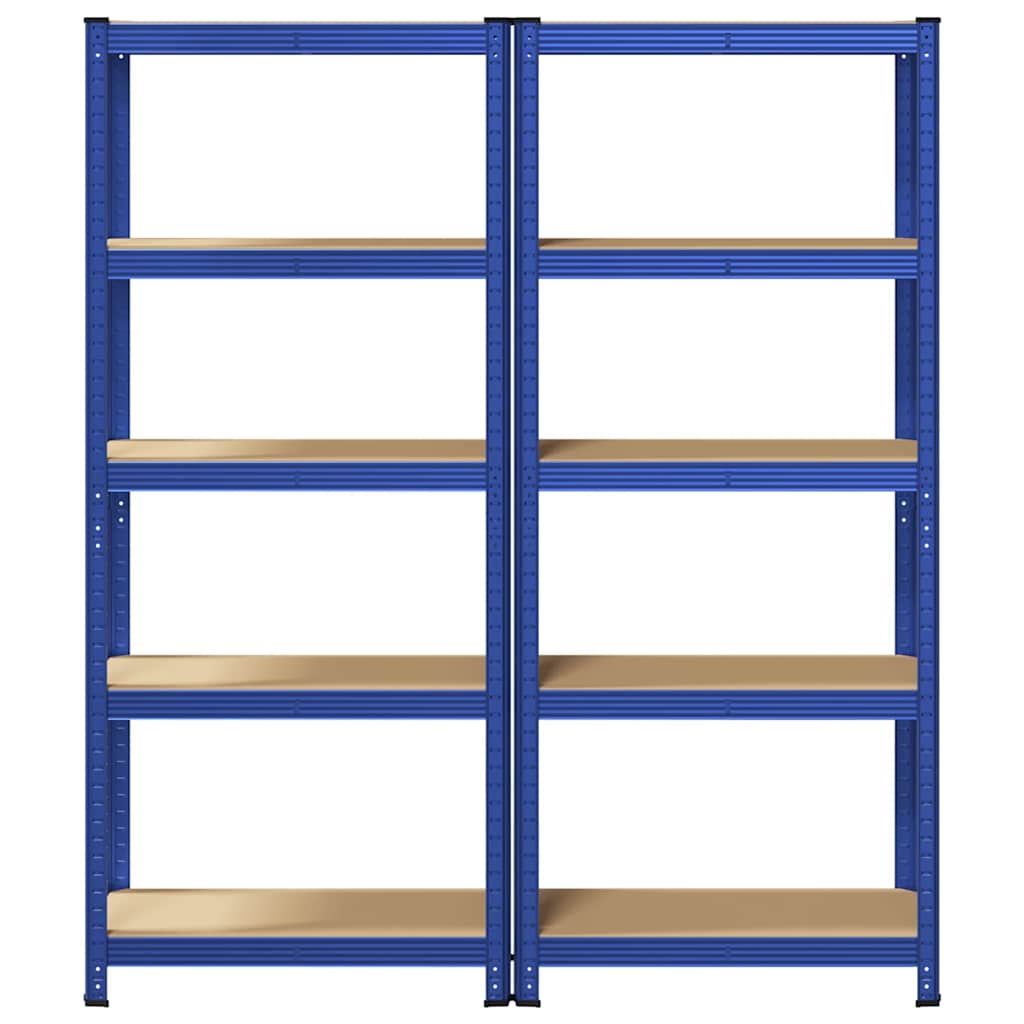 Lagerregale mit 5 Böden 2 Stk. Blau Stahl & Holzwerkstoff