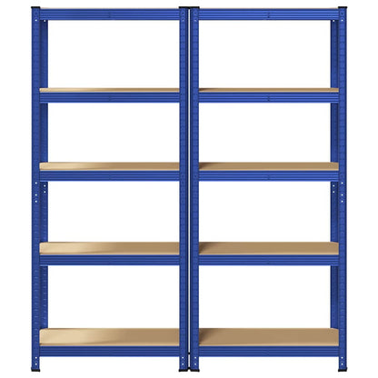 Lagerregale mit 5 Böden 2 Stk. Blau Stahl & Holzwerkstoff