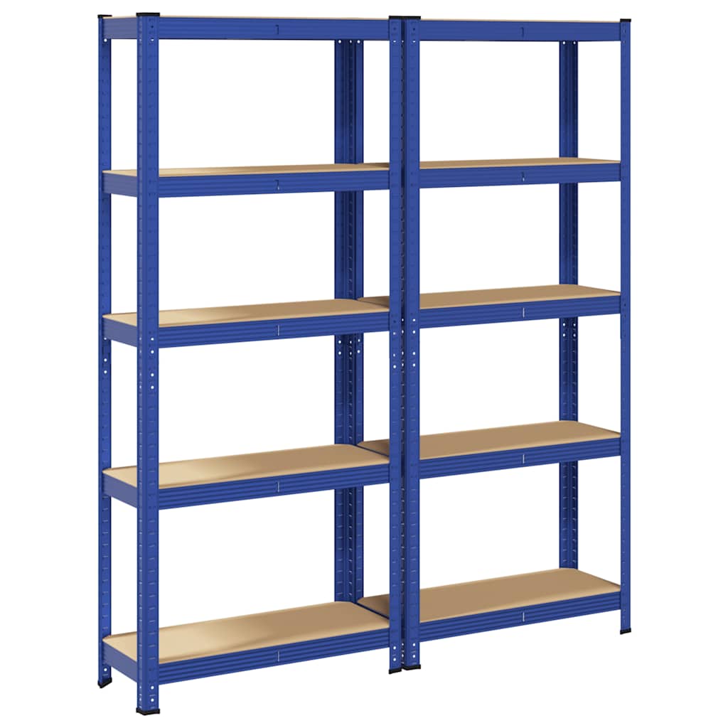Lagerregale mit 5 Böden 2 Stk. Blau Stahl & Holzwerkstoff