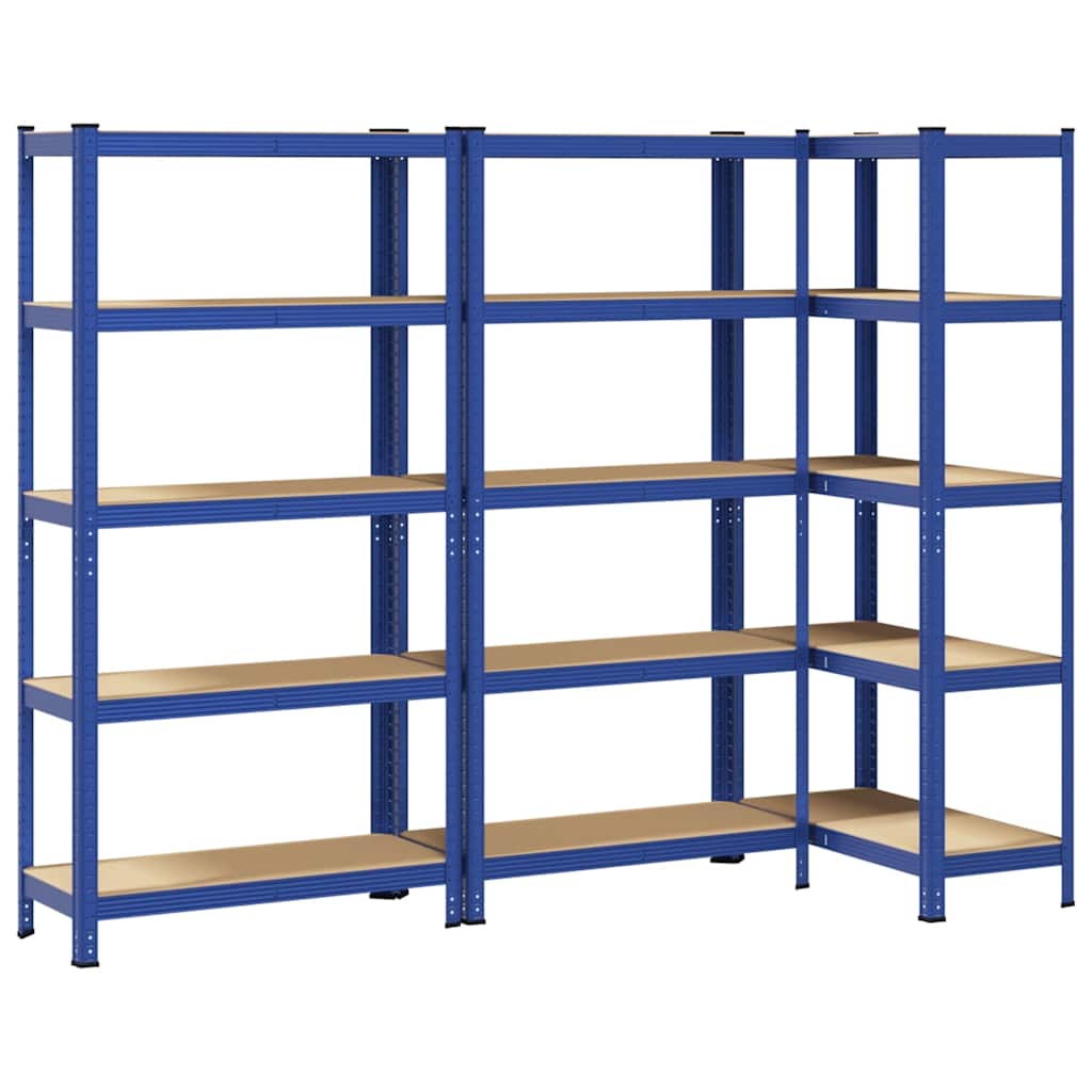 Lagerregale mit 5 Böden 3 Stk. Blau Stahl & Holzwerkstoff