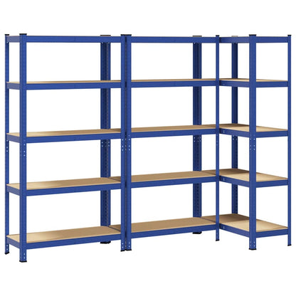 Lagerregale mit 5 Böden 3 Stk. Blau Stahl & Holzwerkstoff