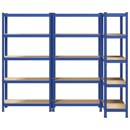 Lagerregale mit 5 Böden 3 Stk. Blau Stahl & Holzwerkstoff