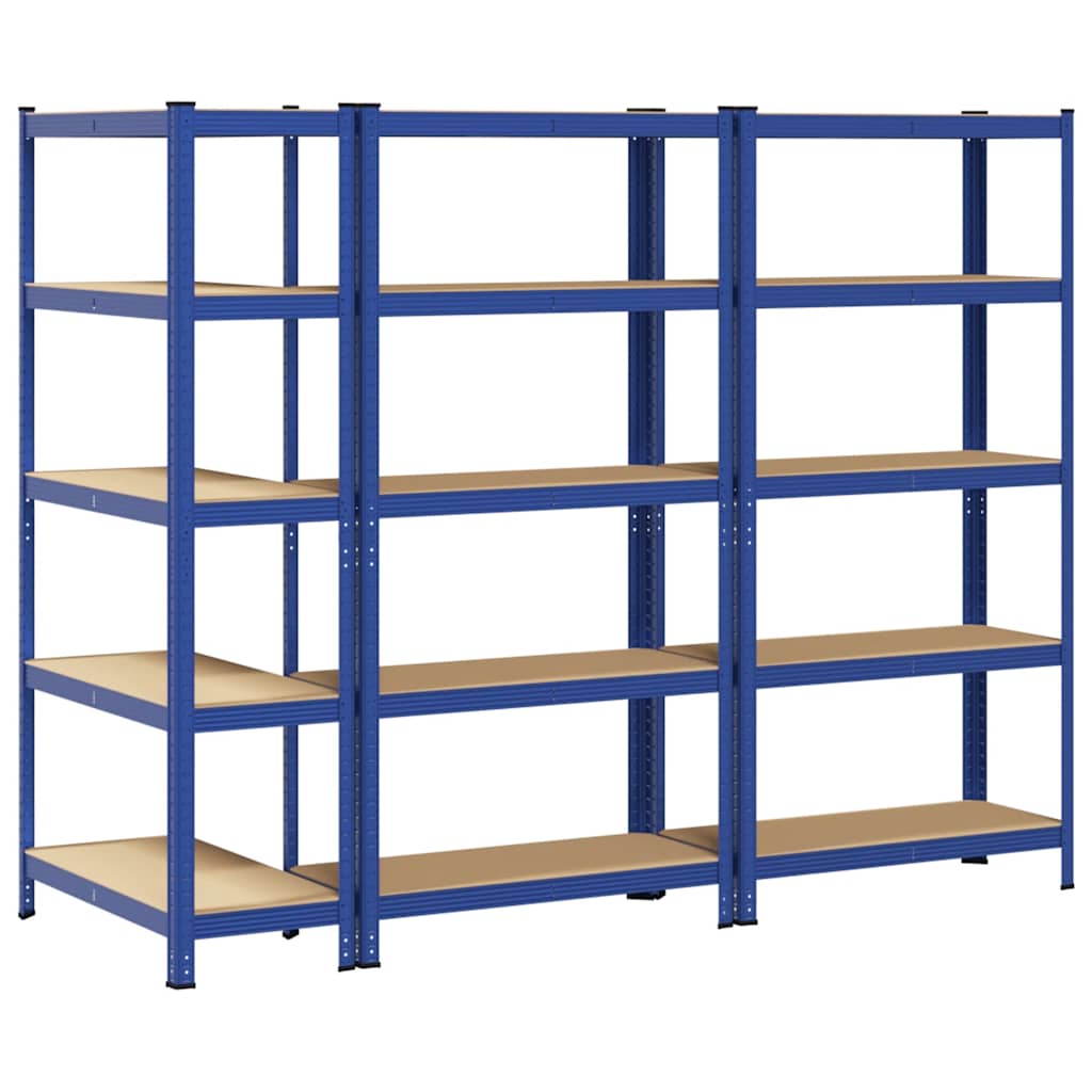 Lagerregale mit 5 Böden 3 Stk. Blau Stahl & Holzwerkstoff