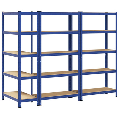 Lagerregale mit 5 Böden 3 Stk. Blau Stahl & Holzwerkstoff