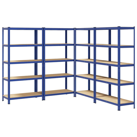 Lagerregale mit 5 Böden 4 Stk. Blau Stahl & Holzwerkstoff