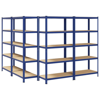Lagerregale mit 5 Böden 4 Stk. Blau Stahl & Holzwerkstoff