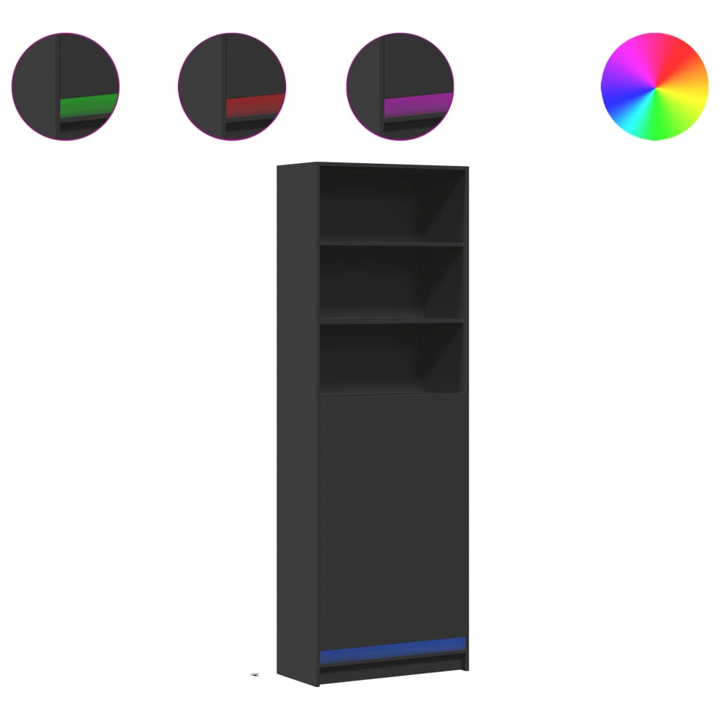 Highboard med LED-belysning Sort 69x32,5x200 cm