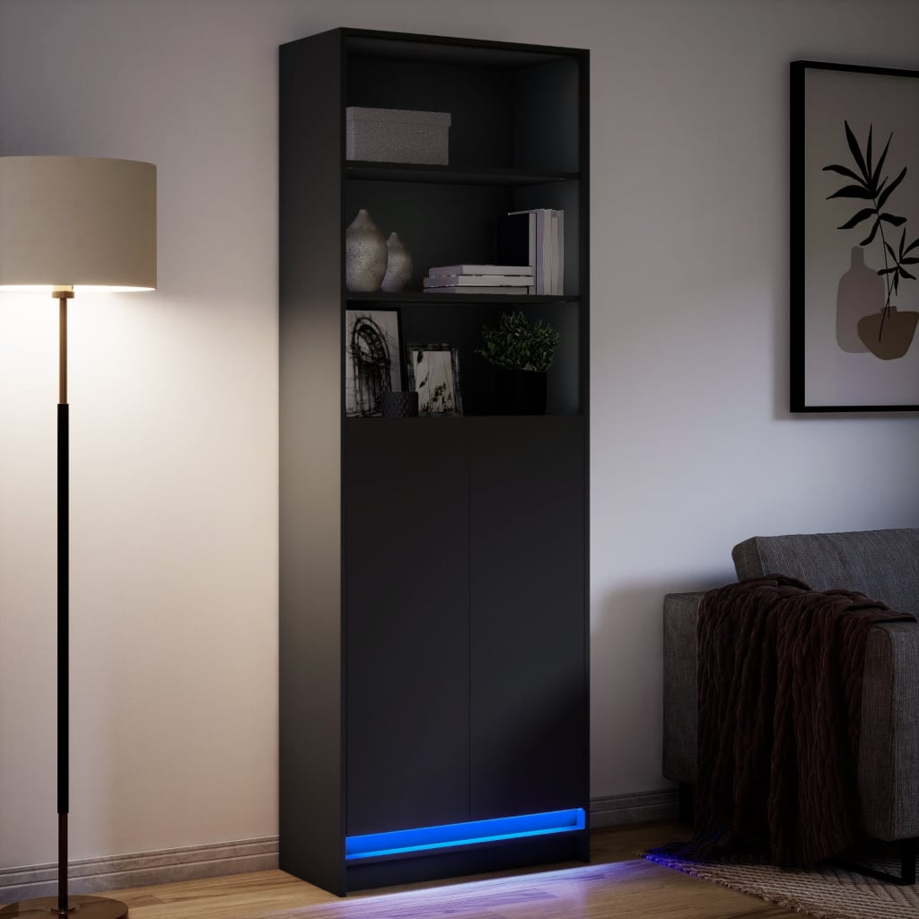 Highboard med LED-belysning Sort 69x32,5x200 cm