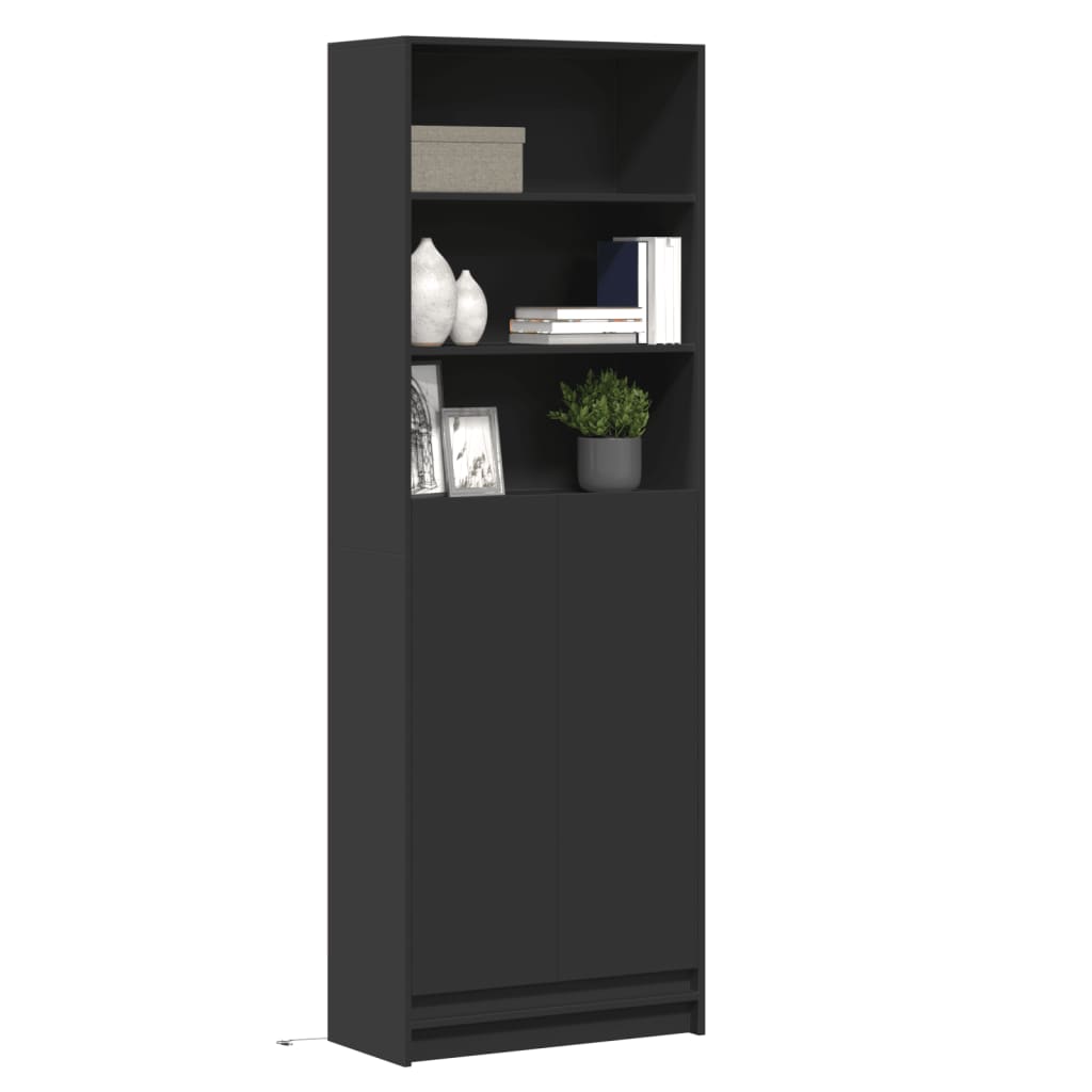 Highboard med LED-belysning Sort 69x32,5x200 cm