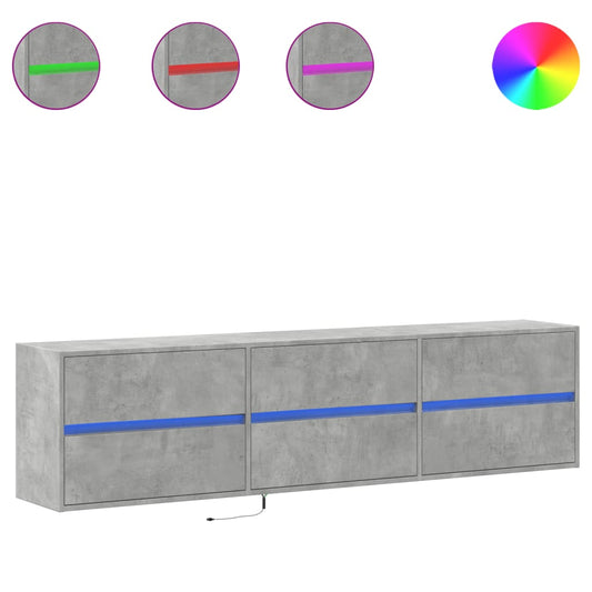 TV vægskab med LED betongrå 180x31x45 cm