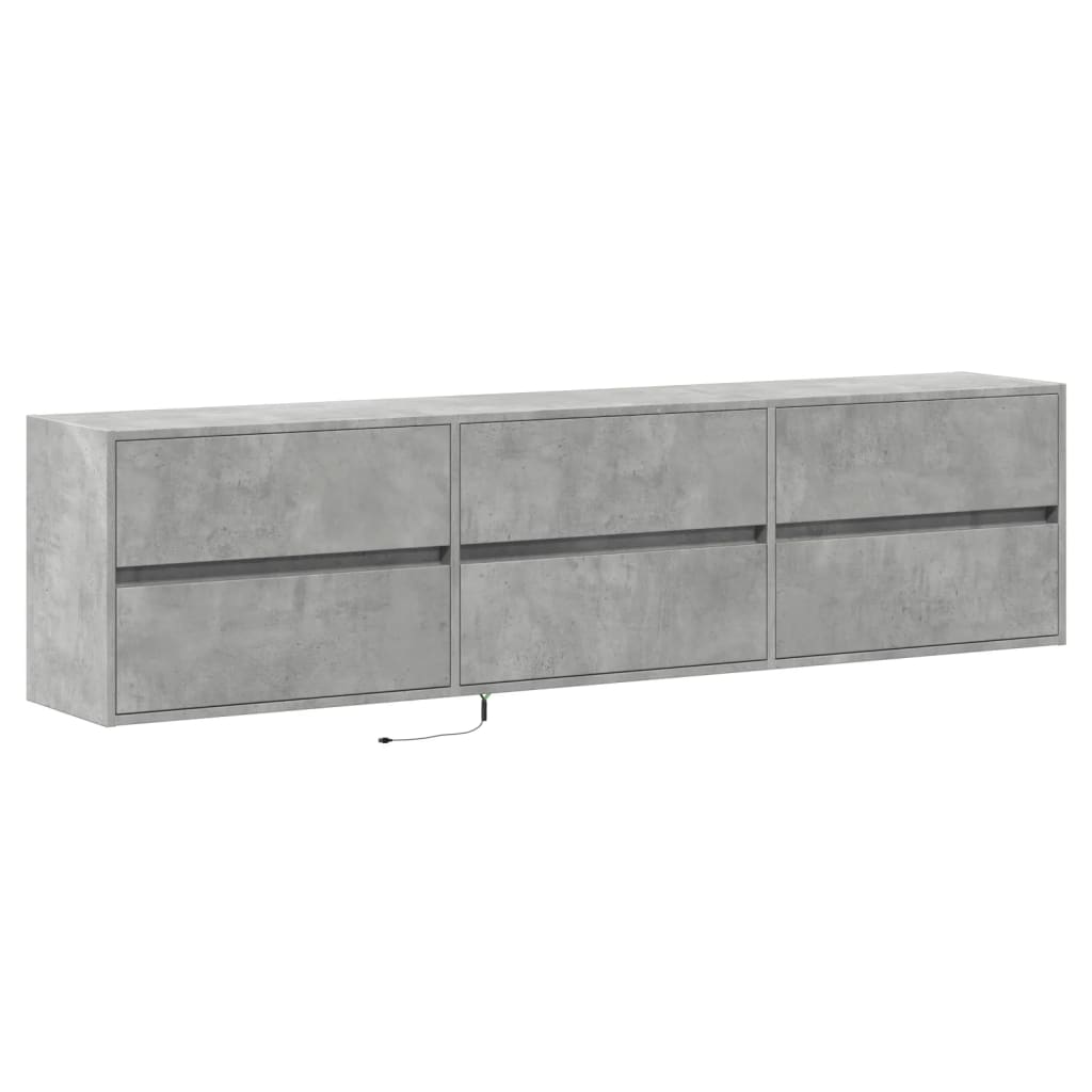 TV vægskab med LED betongrå 180x31x45 cm
