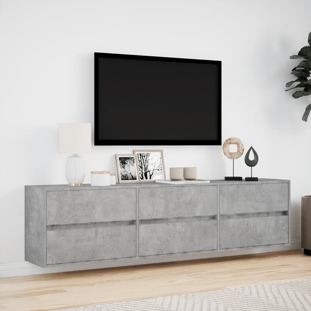 TV vægskab med LED betongrå 180x31x45 cm