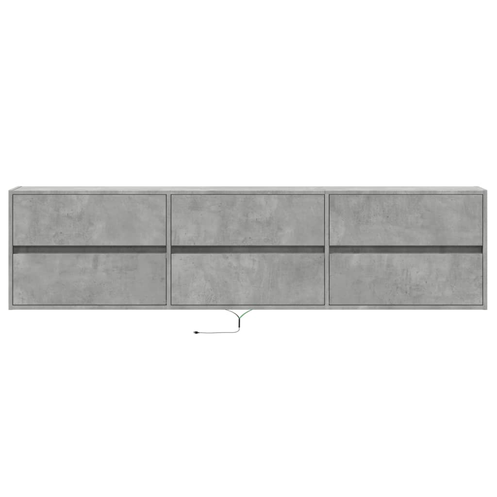 TV vægskab med LED betongrå 180x31x45 cm