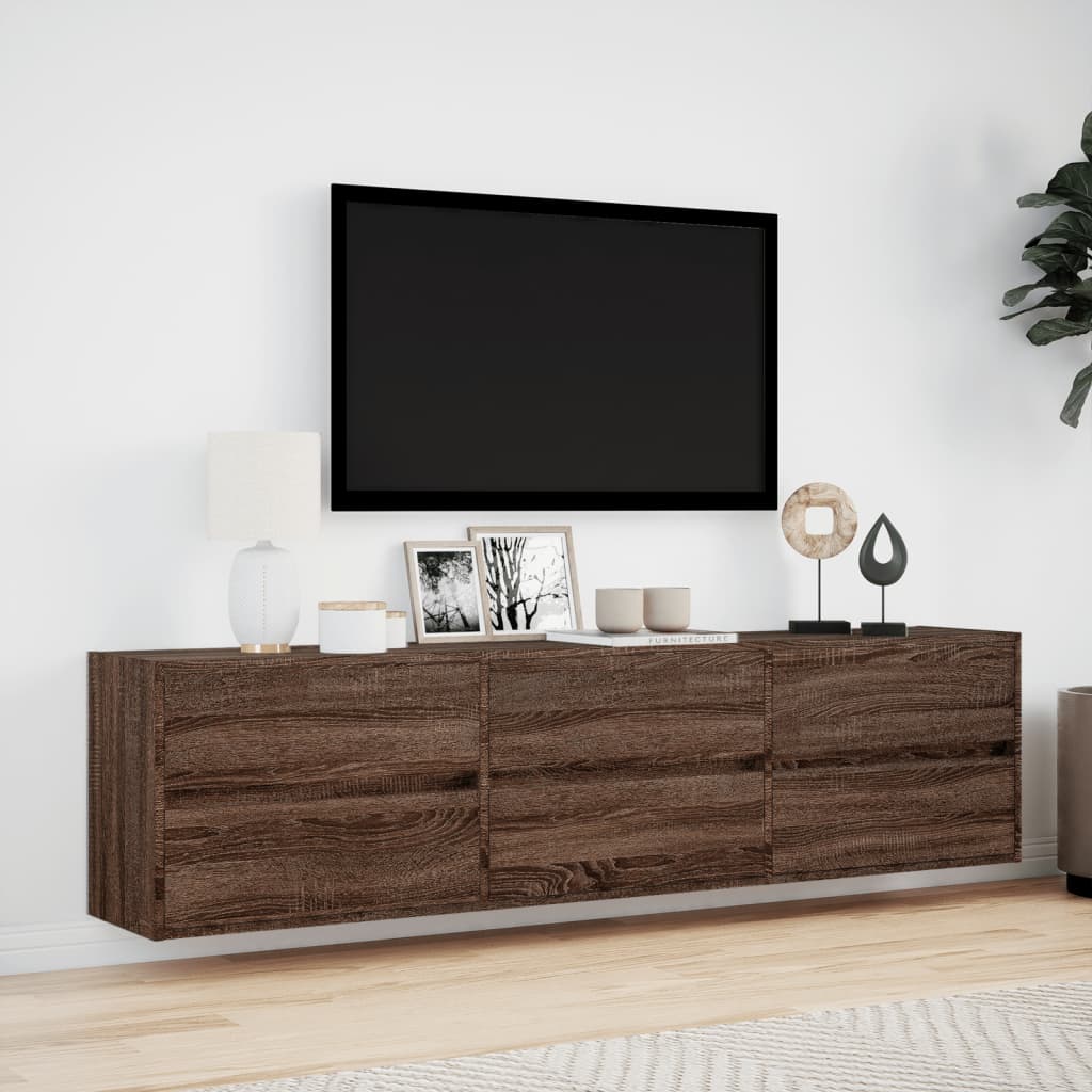 TV-vægskab med LED brunt egetræslook 180x31x45 cm