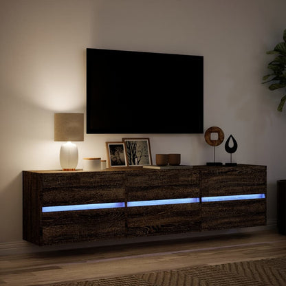 TV-vægskab med LED brunt egetræslook 180x31x45 cm