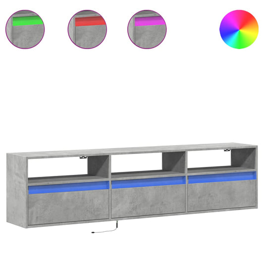 TV vægskab med LED betongrå 180x31x45 cm